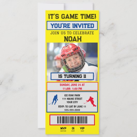 Hockey Ticket Verjaardag Feest Uitnodiging (Voorkant)