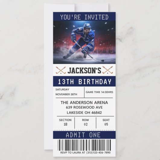 Hockey Ticket Verjaardagsuitnodiging Sjabloon Kaart (Voorkant)