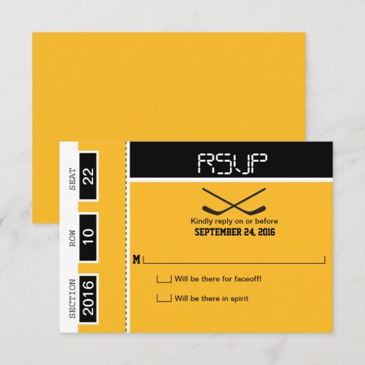 Hockey Ticket Wedding RSVP (Voorkant / Achterkant)