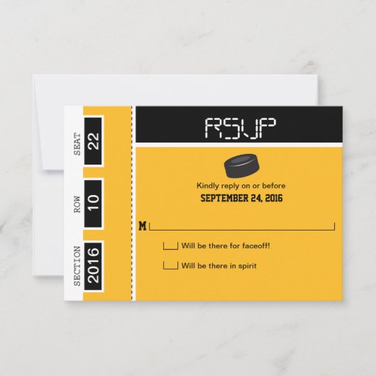 Hockey Ticket Wedding RSVP Kaartje (Voorkant)