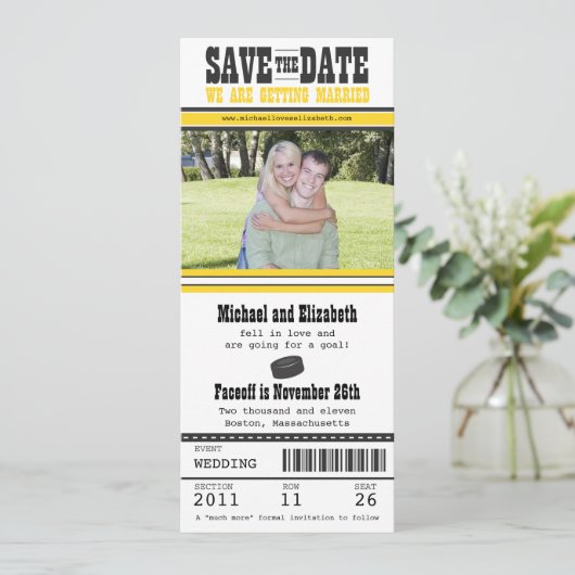 Hockey Ticket Wedding Save the Date (Staand voorkant)