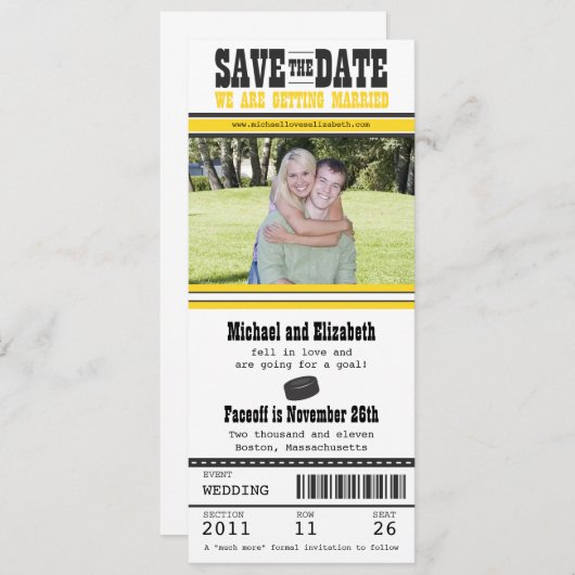 Hockey Ticket Wedding Save the Date (Voorkant / Achterkant)