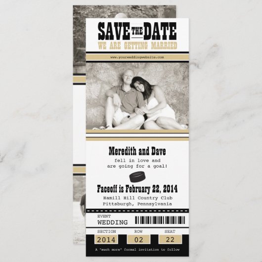 Hockey Ticket Wedding Save the Date (Voorkant / Achterkant)