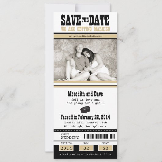 Hockey Ticket Wedding Save the Date (Voorkant)