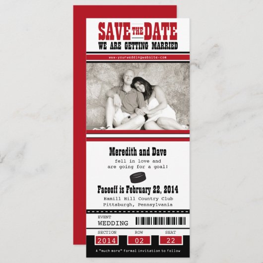 Hockey Ticket Wedding Save the Date (Voorkant / Achterkant)