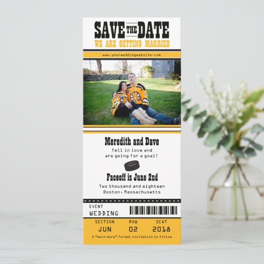 Hockey Ticket Wedding Save the Date (Staand voorkant)