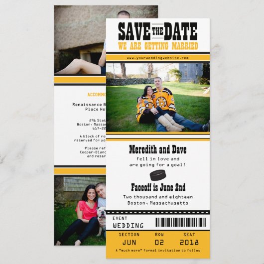 Hockey Ticket Wedding Save the Date (Voorkant / Achterkant)