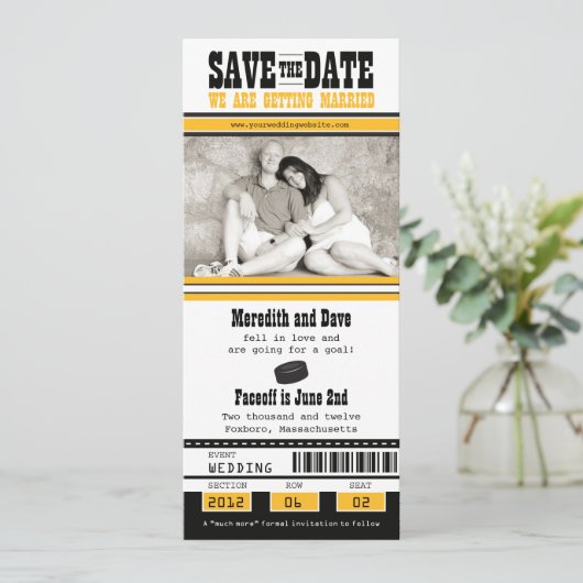 Hockey Ticket Wedding Save the Date (Staand voorkant)