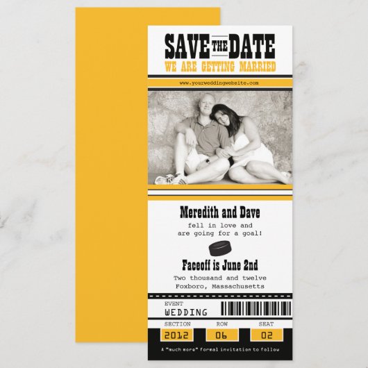 Hockey Ticket Wedding Save the Date (Voorkant / Achterkant)