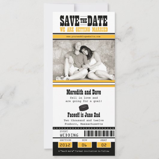 Hockey Ticket Wedding Save the Date (Voorkant)