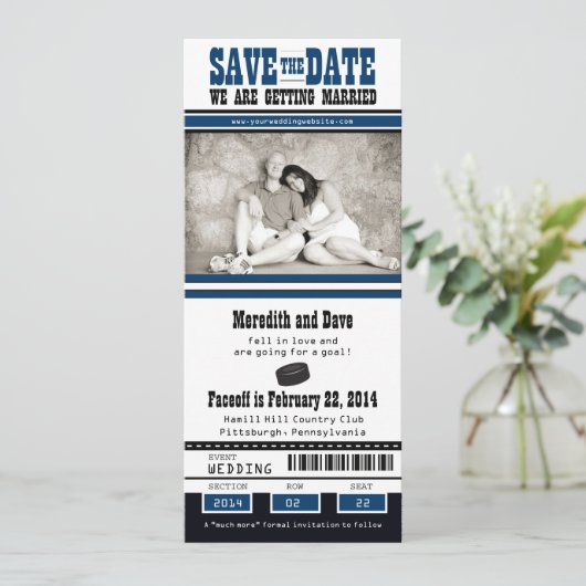 Hockey Ticket Wedding Save the Date (Staand voorkant)