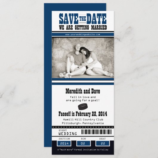 Hockey Ticket Wedding Save the Date (Voorkant / Achterkant)