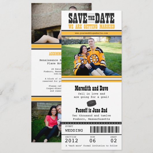 Hockey Ticket Wedding Save the Date (Voorkant / Achterkant)