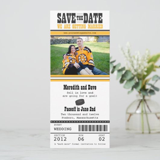 Hockey Ticket Wedding Save the Date (Staand voorkant)