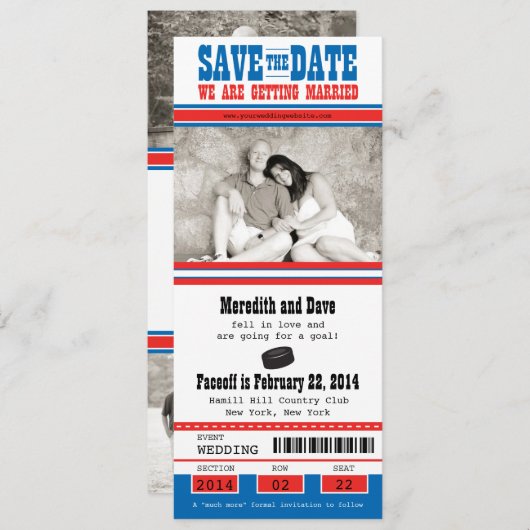 Hockey Ticket Wedding Save the Date (Voorkant / Achterkant)