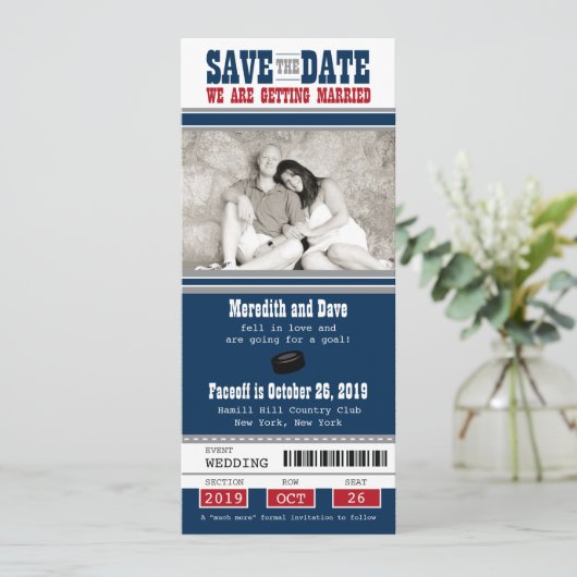 Hockey Ticket Wedding Save the Date (Staand voorkant)