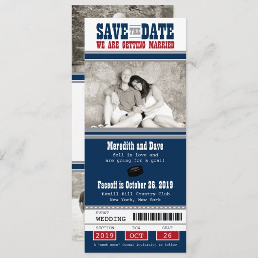 Hockey Ticket Wedding Save the Date (Voorkant / Achterkant)