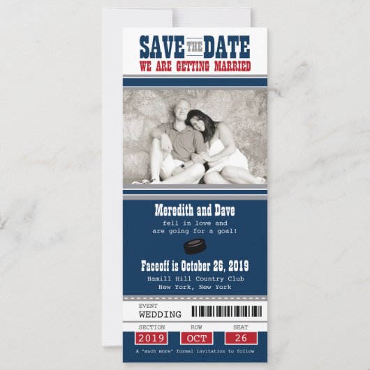Hockey Ticket Wedding Save the Date (Voorkant)