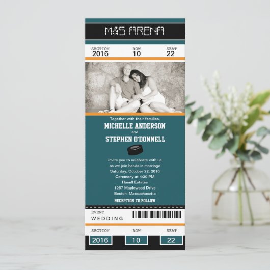 Hockey Ticket Wedding Uitnodiging (Staand voorkant)