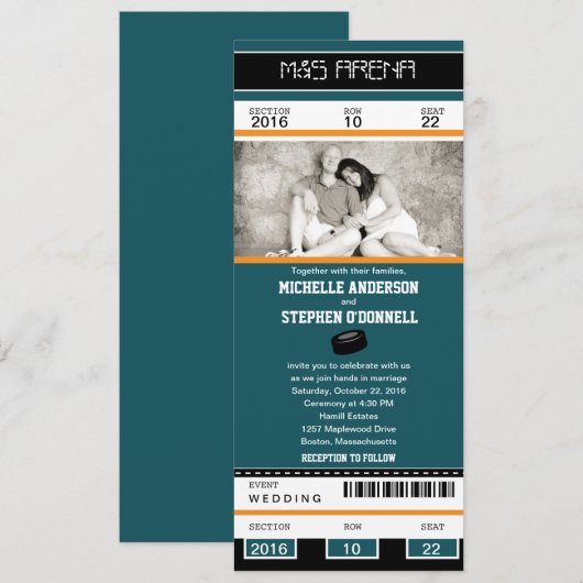 Hockey Ticket Wedding Uitnodiging (Voorkant / Achterkant)