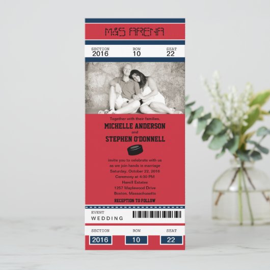 Hockey Ticket Wedding Uitnodiging (Staand voorkant)