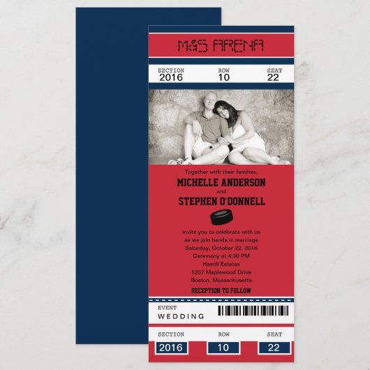 Hockey Ticket Wedding Uitnodiging (Voorkant / Achterkant)