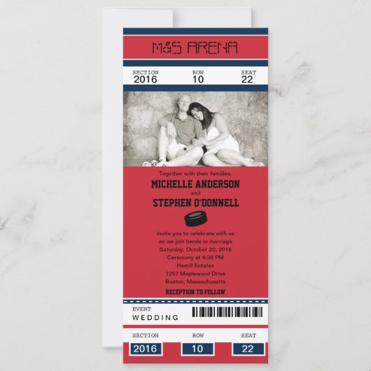 Hockey Ticket Wedding Uitnodiging (Voorkant)