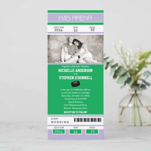 Hockey Ticket Wedding Uitnodiging (Staand voorkant)
