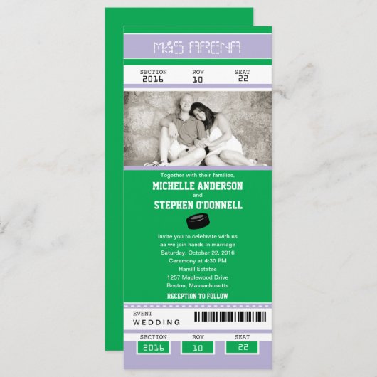 Hockey Ticket Wedding Uitnodiging (Voorkant / Achterkant)