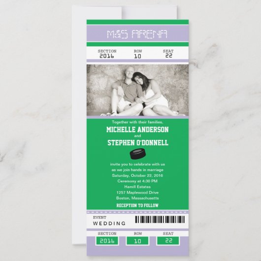 Hockey Ticket Wedding Uitnodiging (Voorkant)