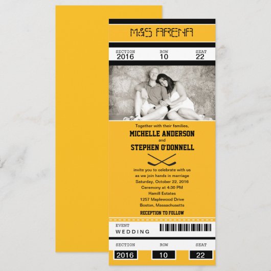 Hockey Ticket Wedding Uitnodiging (Voorkant / Achterkant)