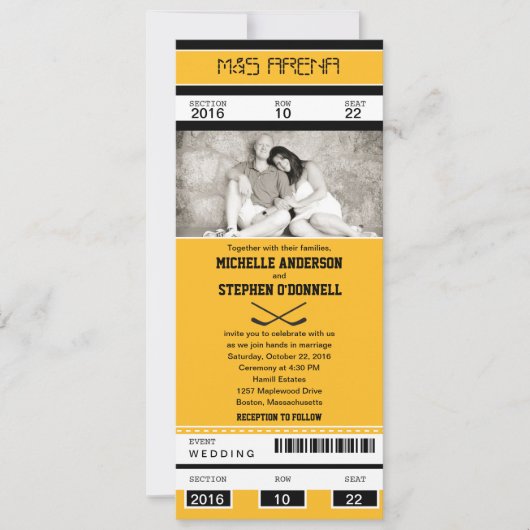 Hockey Ticket Wedding Uitnodiging (Voorkant)