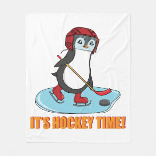 Hockey Time - Cute Penguin Ice Hockey Fleece Deken