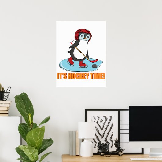 Hockey Time - Cute Penguin Ice Hockey Poster (Thuiskantoor)