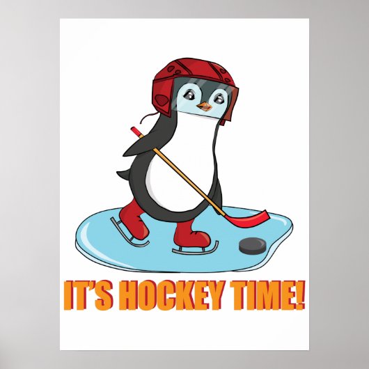 Hockey Time - Cute Penguin Ice Hockey Poster (Voorkant)