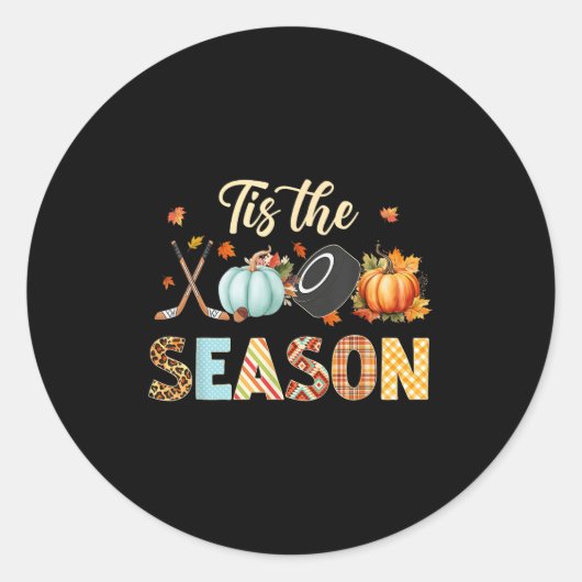 Hockey Tis Het Seizoen Pompoen Herfst Fall Dankzeg Ronde Sticker (Voorkant)