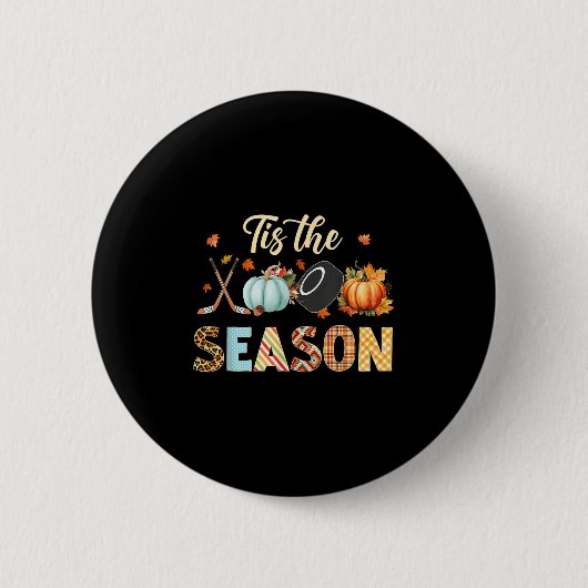 Hockey Tis The Season Pumpkin Autumn Fall Thanksgi Ronde Button 5,7 Cm (Voorkant)