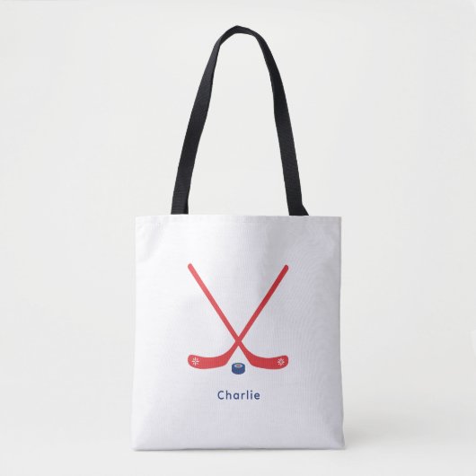 Hockey Tote Bag Blue Red Personalized Name (Voorkant)