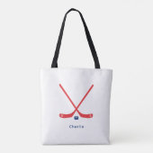 Hockey Tote Bag Blue Red Personalized Name (Achterkant)