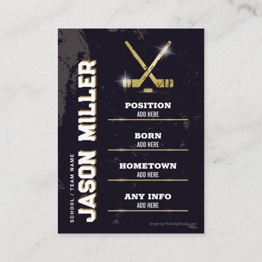 Hockey Trading Kaart Hockey Speler Kaart Zwart Gou Contactkaartje (Achterkant)