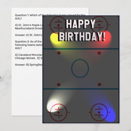 Hockey Trivia Birthday Card Feestdagenkaart (Voorkant / Achterkant)