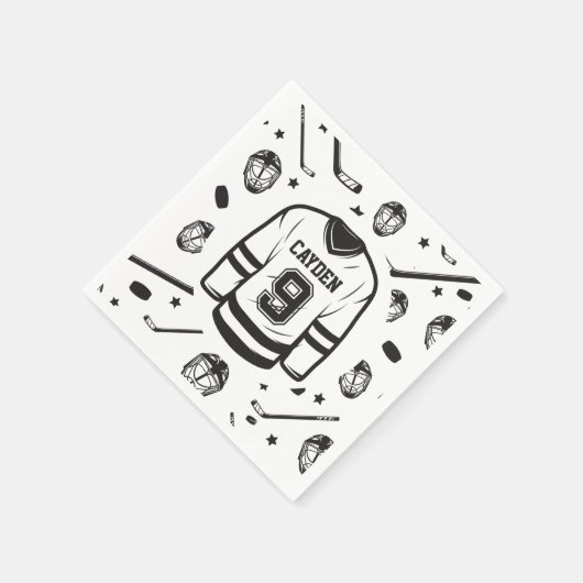 Hockey trui zwart en wit 9e verjaardag servet (Hoek)