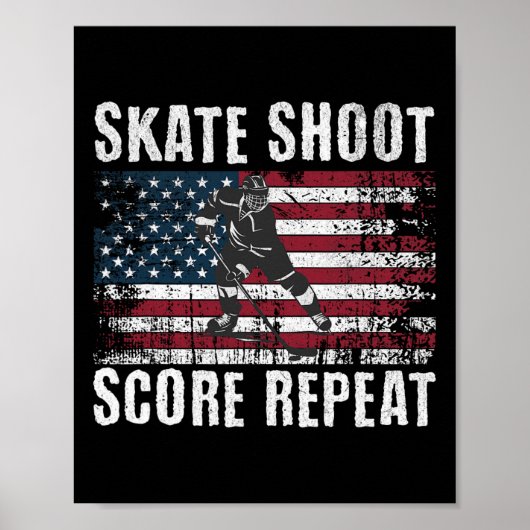 Hockey Usa Amerikaanse Vlag Grappige Vierde Juli H Poster (Voorkant)
