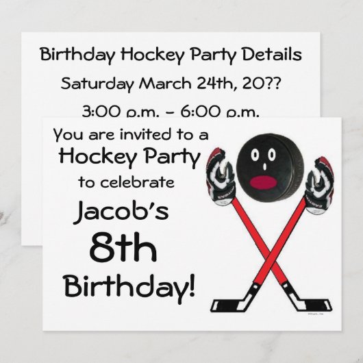 Hockey verjaardagsfeestje uitnodiging (Voorkant / Achterkant)