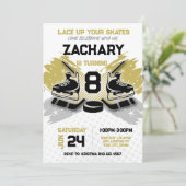 Hockey verjaardagsuitnodiging GOLD thema Kaart (Staand voorkant)