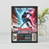 Hockey verjaardagsuitnodiging | Hockey Ticket Them Kaart (Staand voorkant)