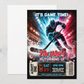 Hockey verjaardagsuitnodiging | Hockey Ticket Them Kaart (Voorkant / Achterkant)