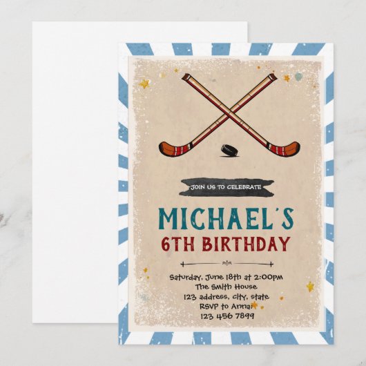 Hockey verjaardagsuitnodiging kaart (Voorkant / Achterkant)