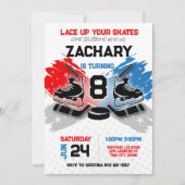 Hockey verjaardagsuitnodiging ROOD en BLAUW thema Kaart (Voorkant)