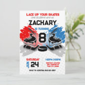 Hockey verjaardagsuitnodiging ROOD en BLAUW thema Kaart (Staand voorkant)